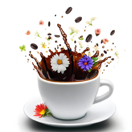 Delicious flower splashed coffee for international coffee day celebrationの素材