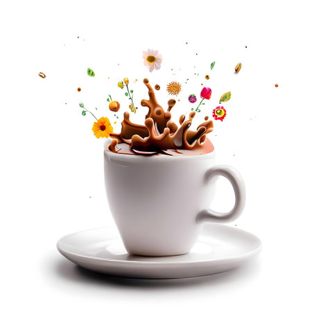 Lovely coffee with flower splash for coffee day celebrationの素材