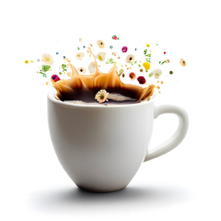 Delicious flower splashed coffee for international coffee day celebrationの素材