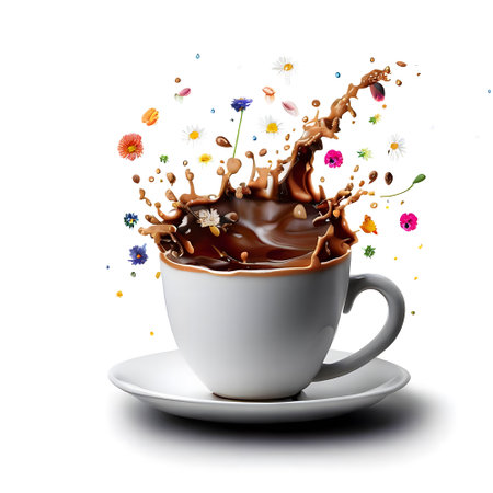 Lovely coffee with flower splash for coffee day celebrationの素材