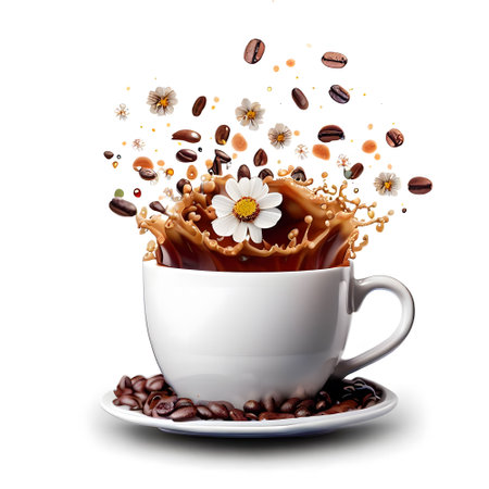 Lovely coffee with flower splash for international coffee day celebrationの素材