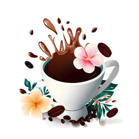 Delicious flower splattered splash coffee for international coffee day celebrationの素材
