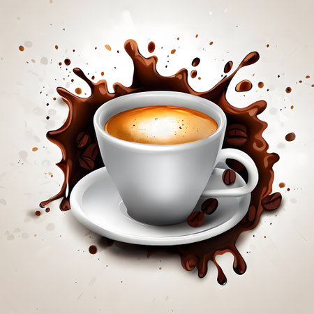 Liquid espresso coffee splash with splattered coffee elementの素材