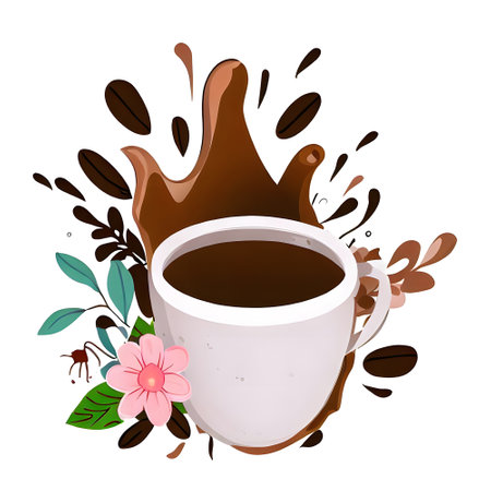 Delicious flower splattered splash coffee for international coffee day celebrationの素材