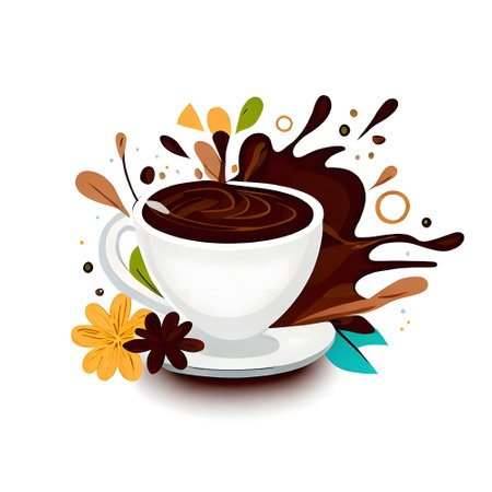 Delicious flower splattered splash coffee for international coffee day celebrationの素材