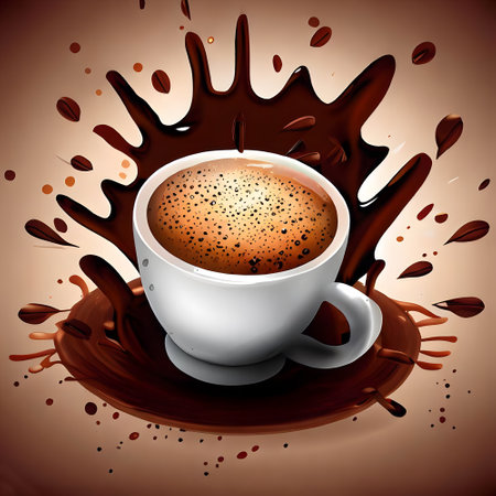 Liquid espresso coffee splash with splattered coffee elementの素材