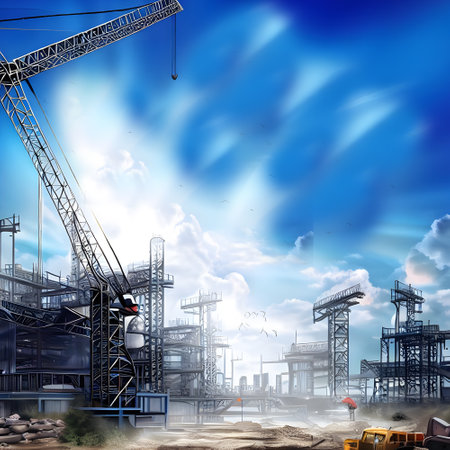 Construction design with modern under constructed building and equipmentsの素材