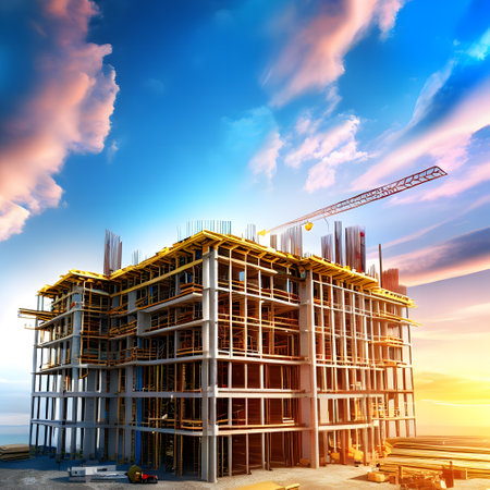 Construction design with modern Apartment Structures in Progressの素材