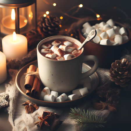 Enjoy homemade hot chocolate with marshmallowsの素材