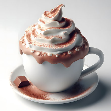 Frosted hot chocolate on a chilly eveningの素材