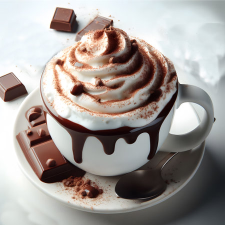 Frosted hot chocolate on a chilly eveningの素材