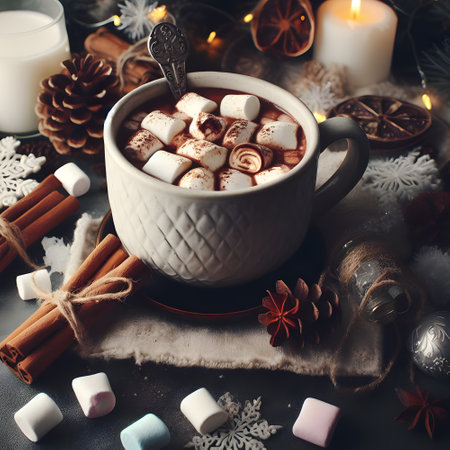 Enjoy homemade hot chocolate with marshmallowsの素材