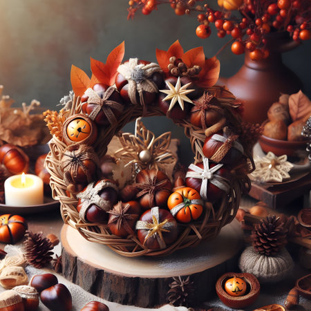 Culinary artistry with roasted chestnut decorationの素材