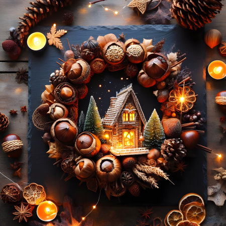 Culinary artistry with roasted chestnut decorationの素材