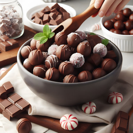 Chocolate truffles for elegant dessert presentationの素材