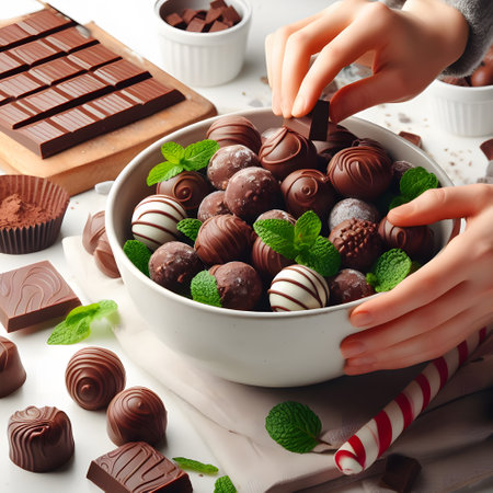 Chocolate truffles for elegant dessert presentationの素材