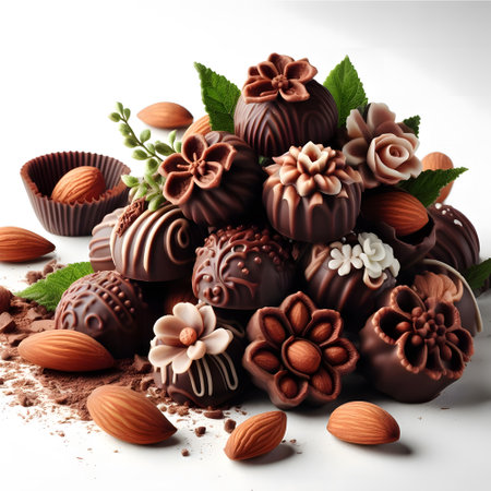 Elegant chocolate almond truffles with beautiful decorationsの素材