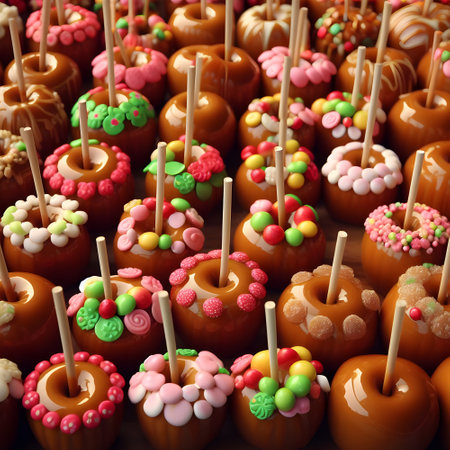 Creating festive design with delicious homemade caramel appleの素材