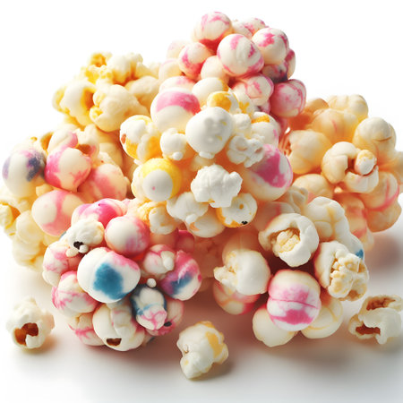 Tasty popcorn balls on white backgroundの素材