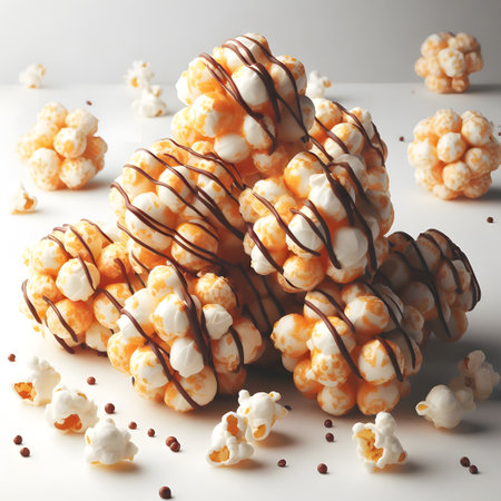 Tasty popcorn balls on white backgroundの素材