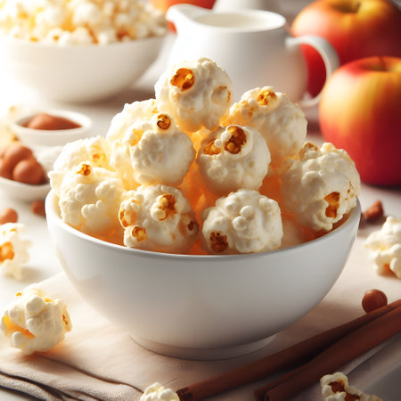 Homemade happiness with bowl of popcorn eleganceの素材