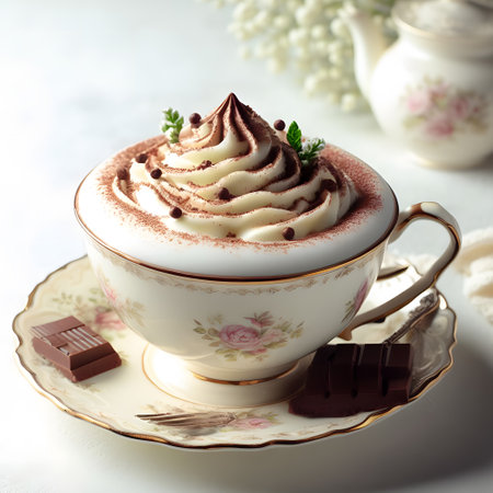 Warm hug in a cup with decadent white chocolate latteの素材