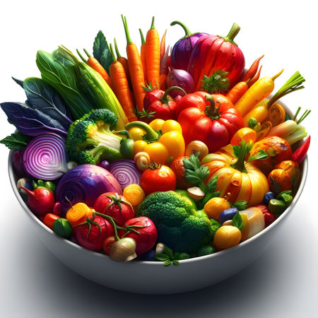 Hyper realistic roasted vegetables with vibrant colors and unique flavorsの素材