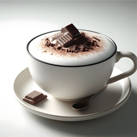 Modern Elegance with white chocolate latte on contemporary teacupの素材