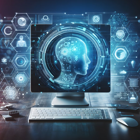 Digital evolution with futuristic AI art conceptの素材