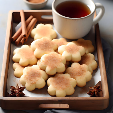 Soft and simple sugar cookies presentation on serving trayの素材