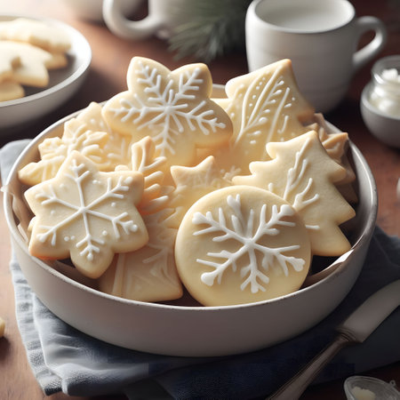 Winter morning treats with buttery cut sugar cookiesの素材