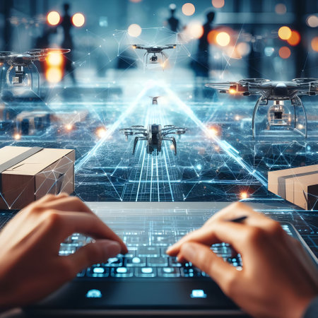 Human using laptop for futuristic business connectivity and controlの素材