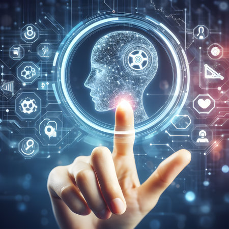 Futuristic connection with human index finger with icon artificial intelligenceの素材