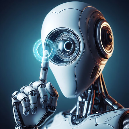 AI artistry with robots finger near the eye in designの素材