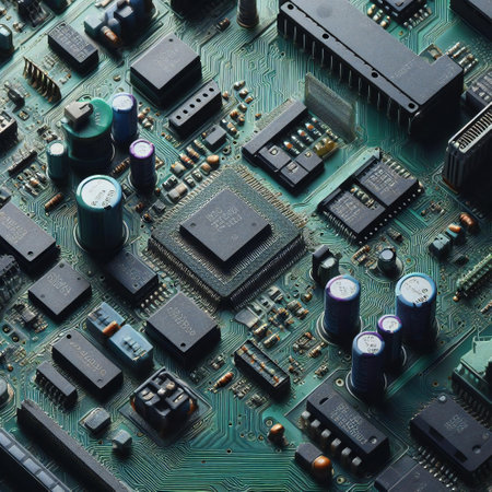 Vision of Green electronic system Computer Motherboards in futuristic worldの素材