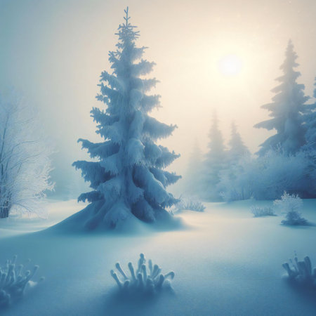 Quiet beauty of a snow covered tree in intricate detailの素材