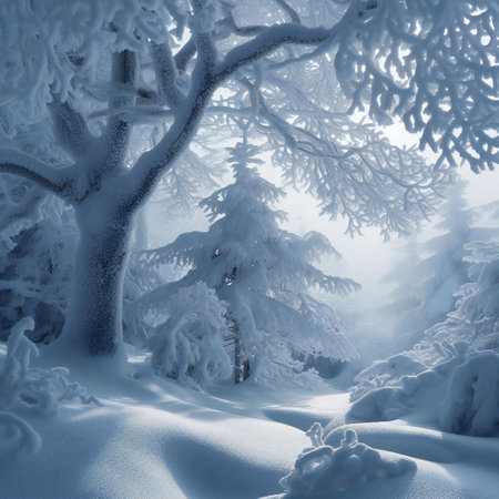 Snowy landscape into a canvas painted with the delicate strokes of natureの素材