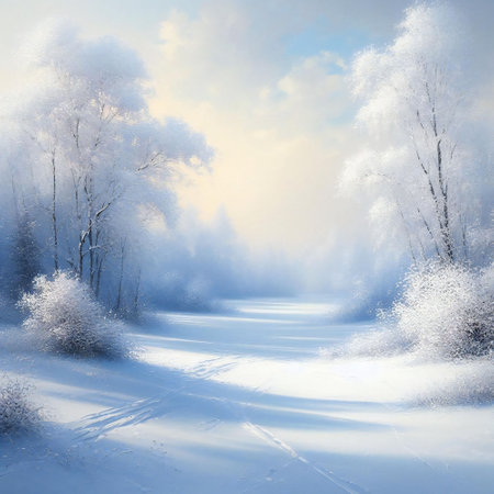 Tranquil transformation of snow covered world in artの素材