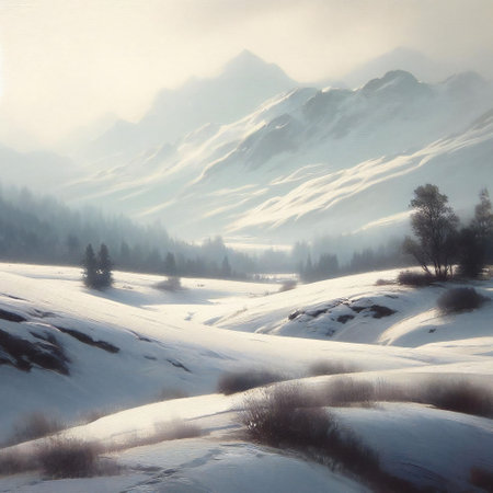 Winters Calm with muted palette on snow covered terrainの素材