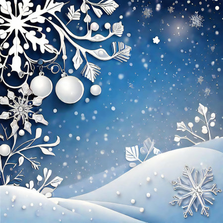 Snowy scene is adorned with a winter wonderland theme creating a holiday ambianceの素材