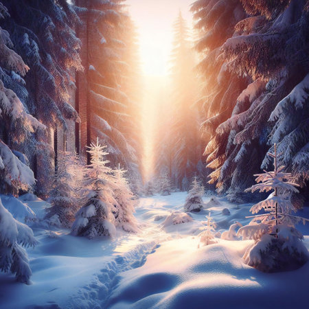 Tranquil winter enchantment with beautiful pine treesの素材