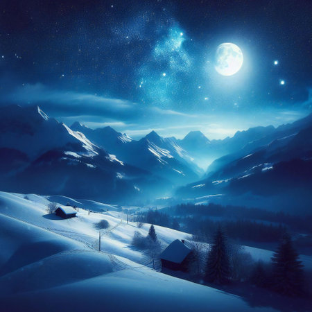 Snowy backdrop becomes a canvas for the enchanting night with winter magicの素材