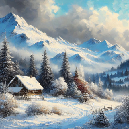 Beauty of a winter landscape through artistic creation in painting art designの素材