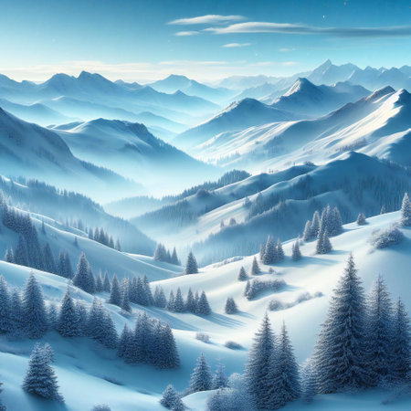 Serene ambiance of a winter wonderland with wallpaper showcasing trees in snowの素材