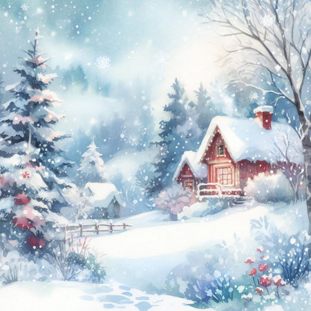 Watercolor dreamscape with a chilly charm and festive vibes of a winter wonderlandの素材