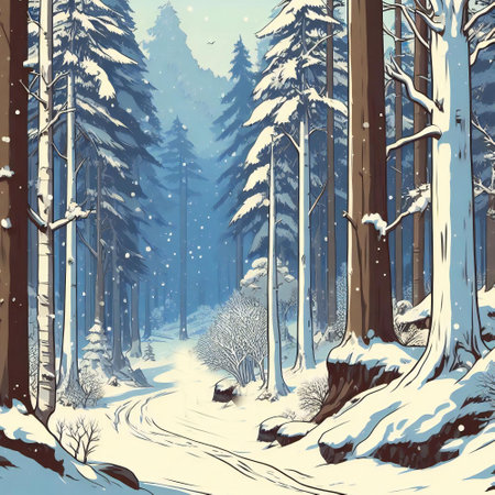 Realistic snowy weather of forest with a serene and picturesque outdoor haven beauty of natureの素材