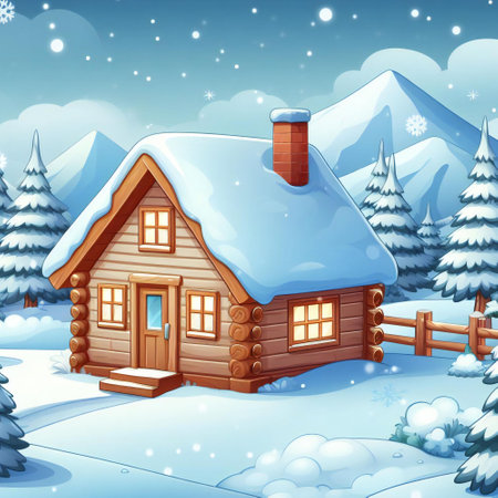 Cartoon style elements infuse a playful quality into the realistic snowy weatherの素材