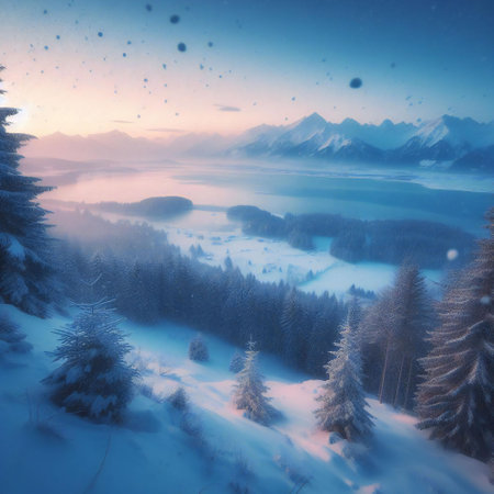 Silent symphony with panoramic snowfall in natures hibernationの素材