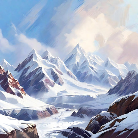 Snowy peaks become a canvas for digital artistry capturing the essence of a frosty landscapeの素材