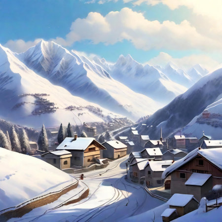 Village life takes on a serene quality in the cold weatherの素材